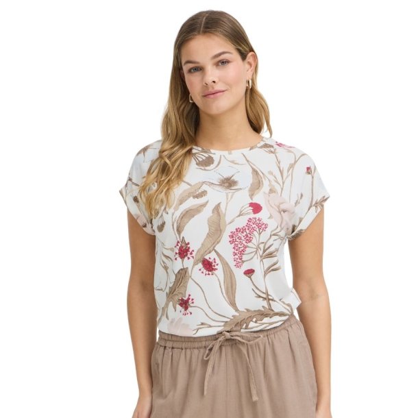 Fransa T-shirt med blomsterprint i beige og pink