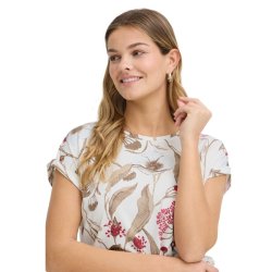 Fransa T-shirt med blomsterprint i beige og pink