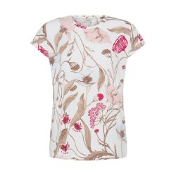 Fransa T-shirt med blomsterprint i beige og pink