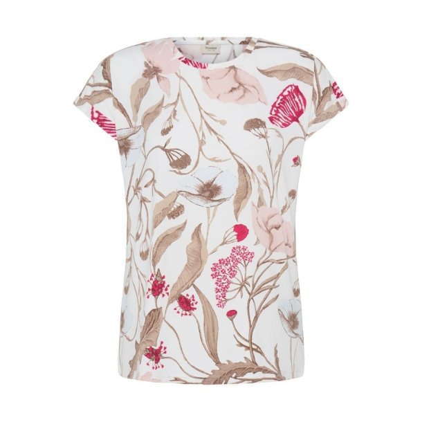 Fransa T-shirt med blomsterprint i beige og pink