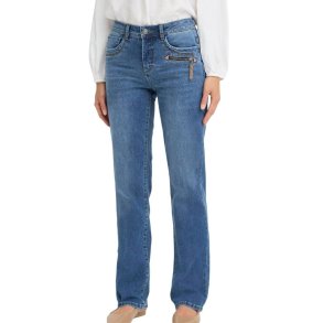 Fransa bl� jeans med str�k og dekorativ lynl�slomme
