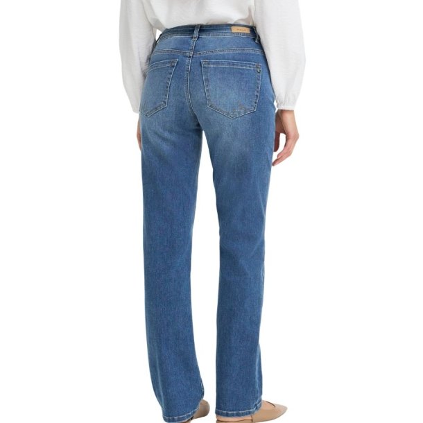 Fransa bl� jeans med str�k og dekorativ lynl�slomme