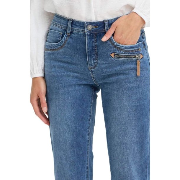 Fransa bl� jeans med str�k og dekorativ lynl�slomme