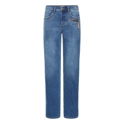 Fransa bl� jeans med str�k og dekorativ lynl�slomme