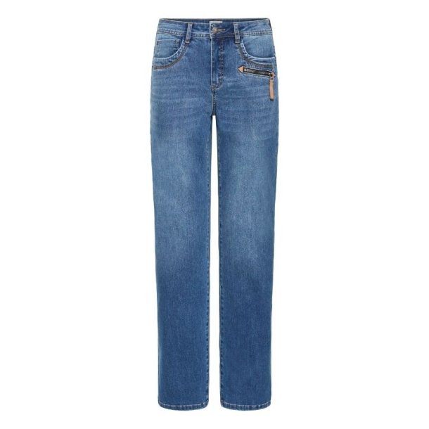 Fransa bl� jeans med str�k og dekorativ lynl�slomme