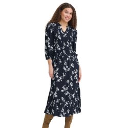 Fransa m�rkebl� maxikjole med lyse blomsterprint i 100% viskose