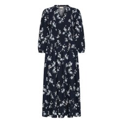 Fransa m�rkebl� maxikjole med lyse blomsterprint i 100% viskose