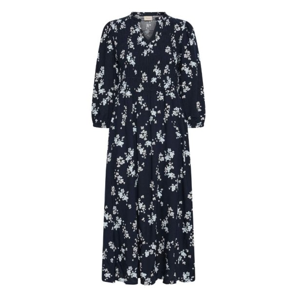 Fransa m�rkebl� maxikjole med lyse blomsterprint i 100% viskose