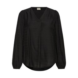 Fransa sort damebluse med V-hals og lange �rmer