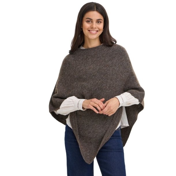 Fransa brunmeleret poncho med uld til dame