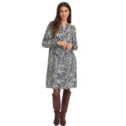 Fransa FRARIANA kjole i bl� med grafisk m�nster og lange �rmer