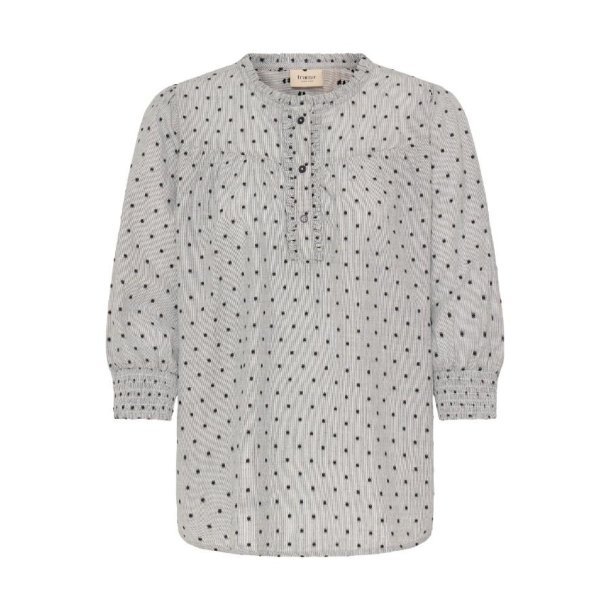 Fransa bluse med prikker og fl�sedetaljer