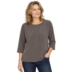 Fransa brun og beige stribet T-shirt med 3/4-�rmer