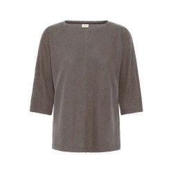 Fransa brun og beige stribet T-shirt med 3/4-�rmer