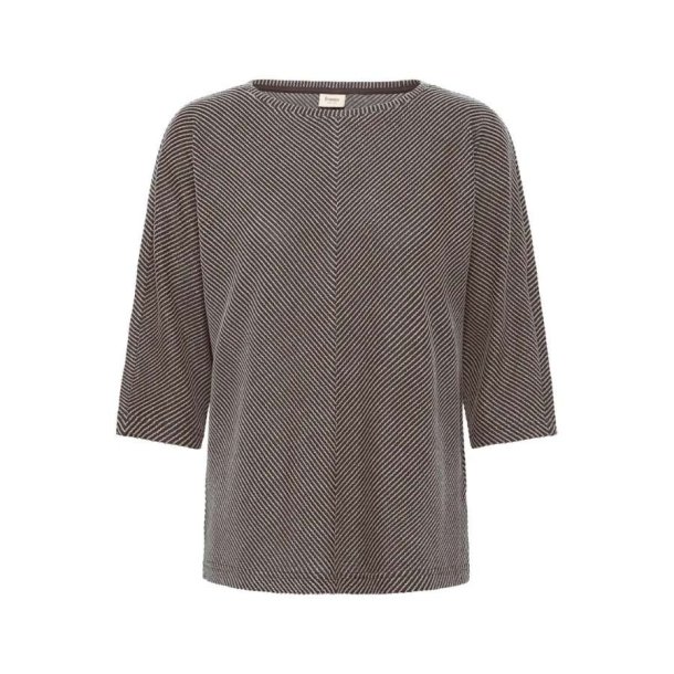 Fransa brun og beige stribet T-shirt med 3/4-�rmer
