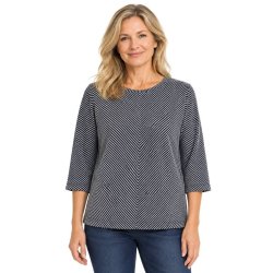 Fransa m�rkebl� og hvid stribet T-shirt med 3/4-�rmer
