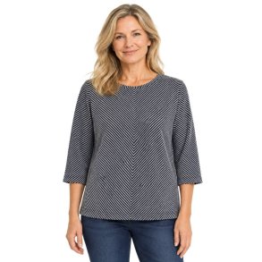 Fransa m�rkebl� og hvid stribet T-shirt med 3/4-�rmer