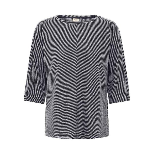 Fransa m�rkebl� og hvid stribet T-shirt med 3/4-�rmer