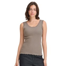Fransa dame top i taupe med blondekant