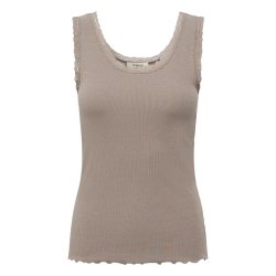 Fransa dame top i taupe med blondekant