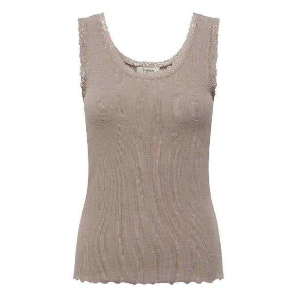 Fransa dame top i taupe med blondekant