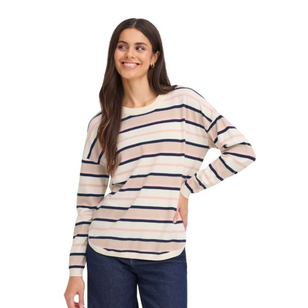 Stribet Fransa strikbluse i rosa og navy