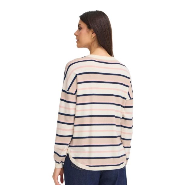 Stribet Fransa strikbluse i rosa og navy