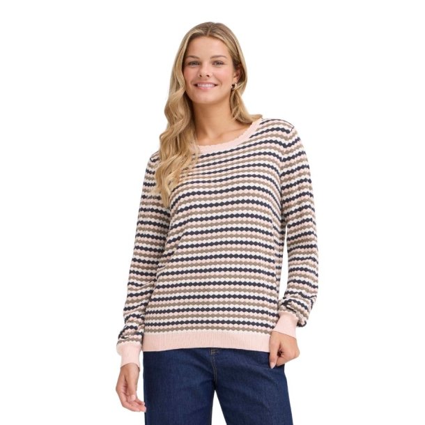 Fransa strikbluse i rosa og marine nuancer