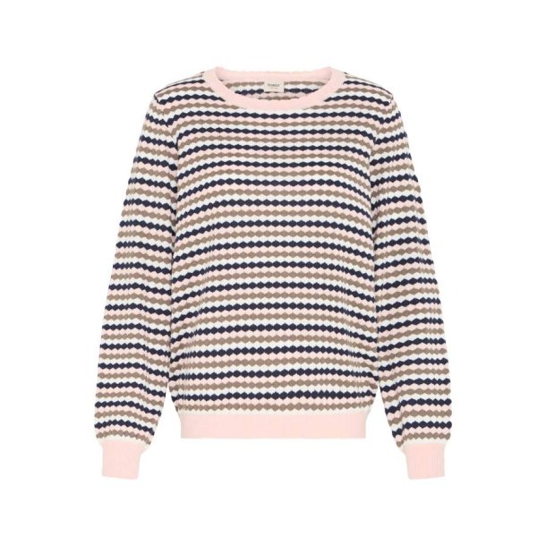 Fransa strikbluse i rosa og marine nuancer