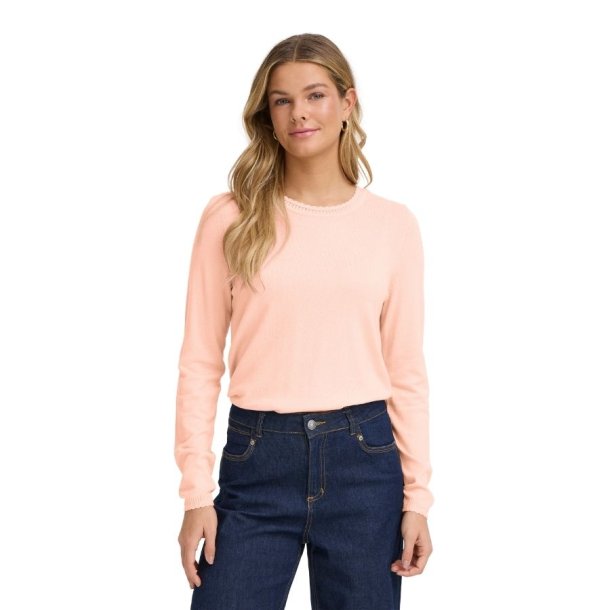 Fransa lys rosa strikbluse med rund hals