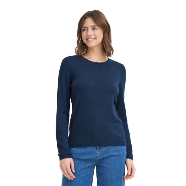 Fransa marinebl strikbluse med rund hals