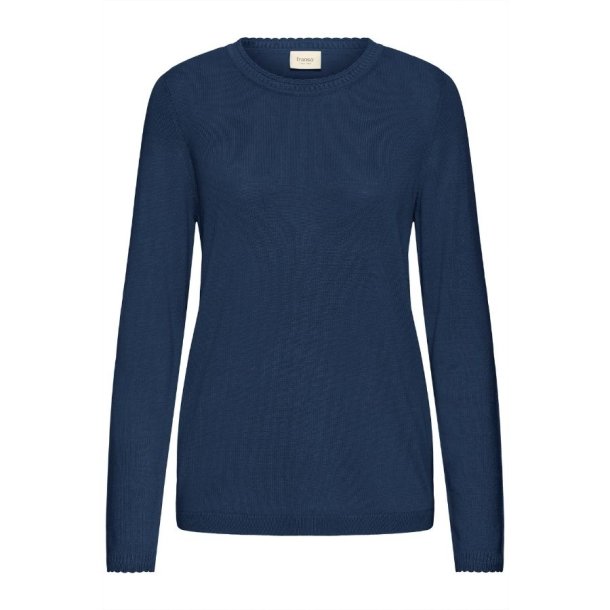 Fransa marinebl strikbluse med rund hals