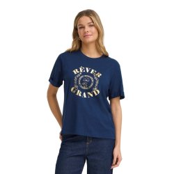 Marinebl Fransa T-shirt med guldprint