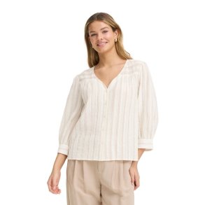 Fransa bluse i creme med fine lodrette striber og 3/4-�rmer