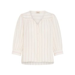 Fransa bluse i creme med fine lodrette striber og 3/4-�rmer