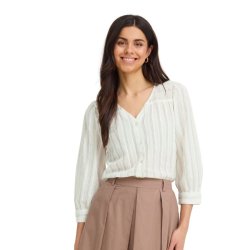 Fransa hvid bluse med fine lodrette striber og 3/4-�rmer