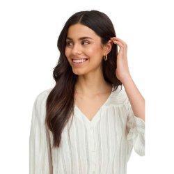 Fransa hvid bluse med fine lodrette striber og 3/4-�rmer