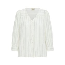 Fransa hvid bluse med fine lodrette striber og 3/4-�rmer
