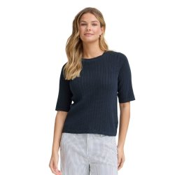 Fransa navy pullover i bomuld med kort �rme