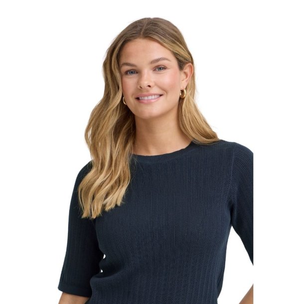 Fransa navy pullover i bomuld med kort �rme