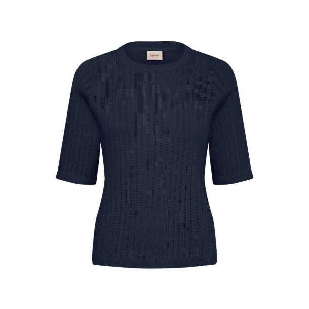 Fransa navy pullover i bomuld med kort �rme