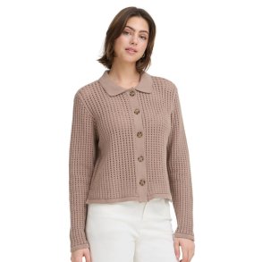 Fransa sandfarvet cardigan med hulm�nster og krave