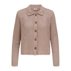 Fransa sandfarvet cardigan med hulm�nster og krave