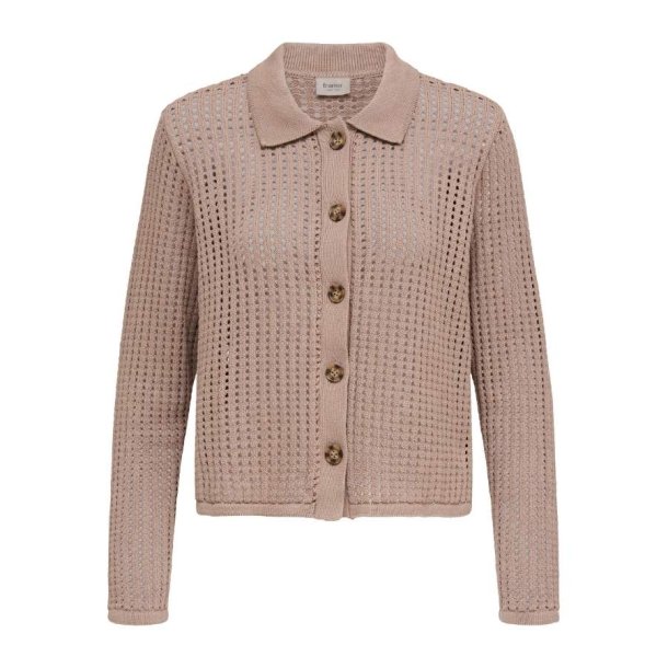 Fransa sandfarvet cardigan med hulm�nster og krave