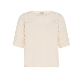Fransa creme pullover med hulm�nster og kort �rme