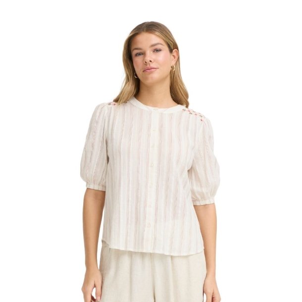 Fransa skjorte i bomuld med striber og broderi