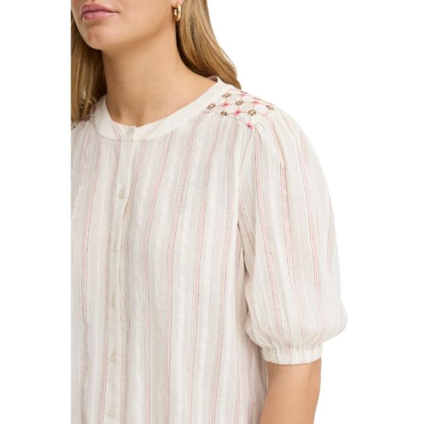 Fransa skjorte i bomuld med striber og broderi