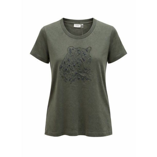 Fransa armygr�n T-shirt med tigerprint og perler