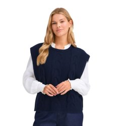 Navybl Fransa strikvest med kabelmnster