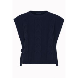 Navybl Fransa strikvest med kabelmnster